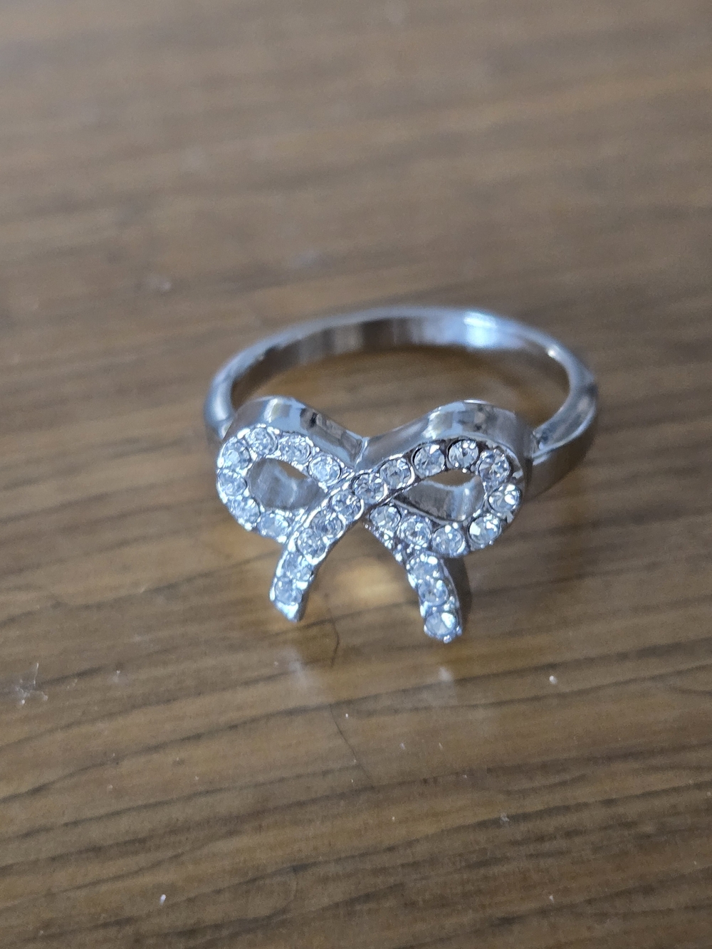 Silver Bow Ring with Clear Crystals - Women Jewelry
